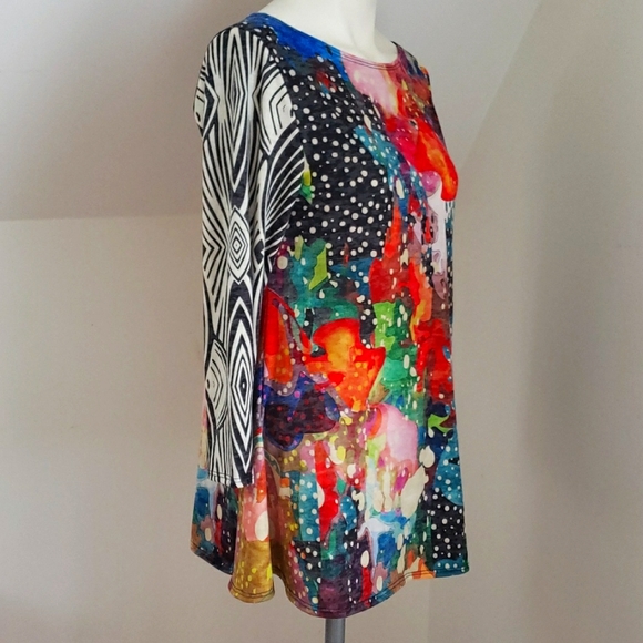 Amma made in LA Top Tunic Multi Colore Abstract Animal Design  3/4 Sleeve, Sz S - Picture 5 of 16